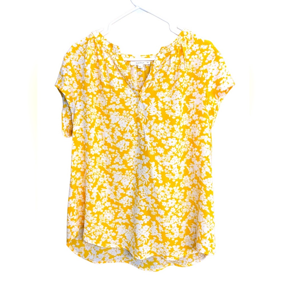 Yellow Floral blouse, sz XXL